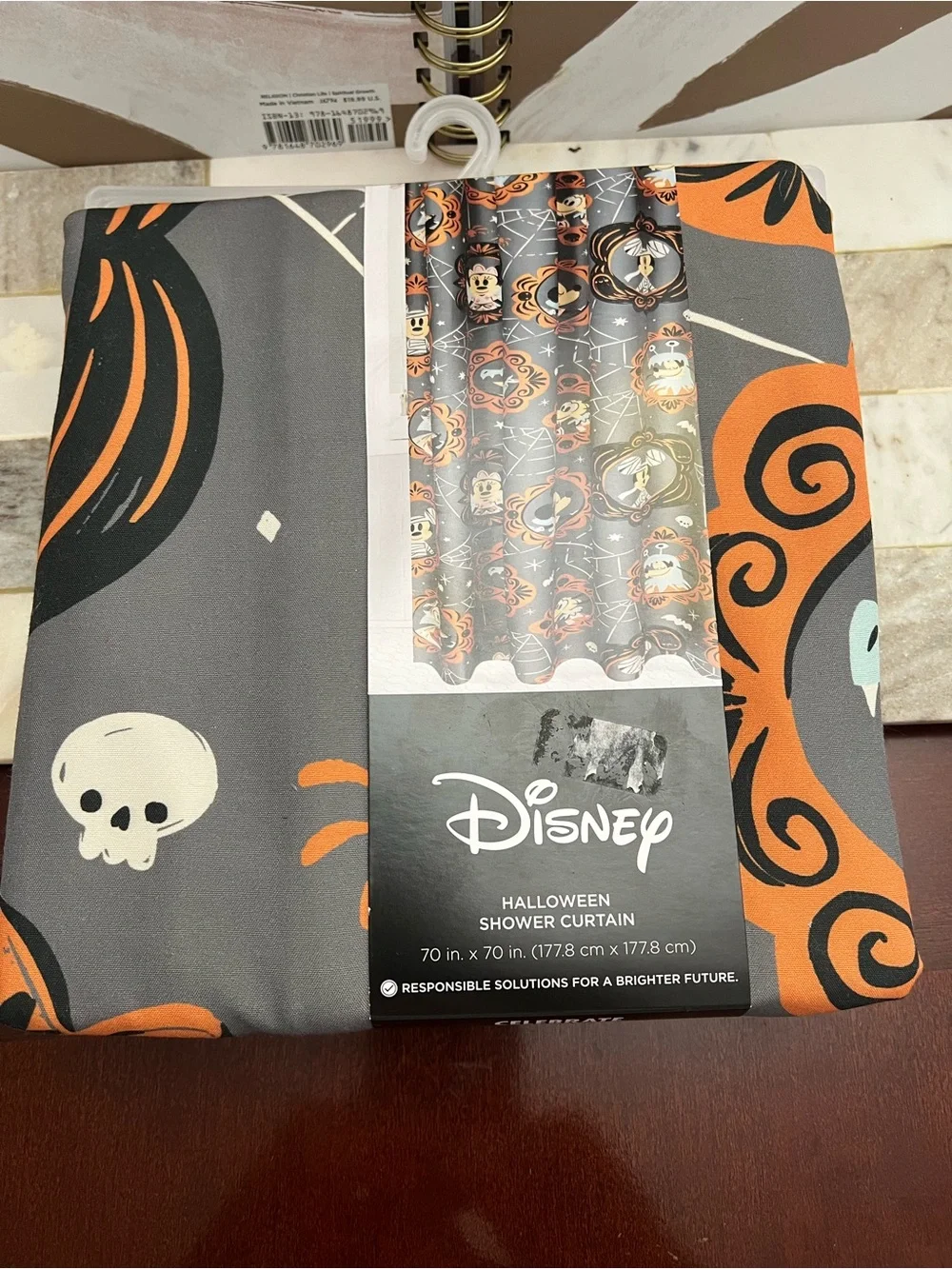 Disney Halloween Fabric Shower Curtain — Gray, Orange & White
